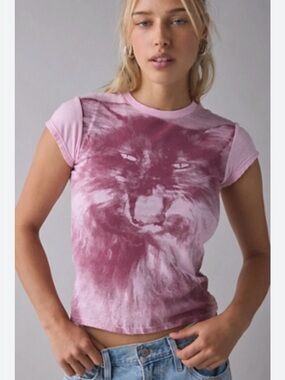 BDG UO Spill The Tea Cat Baby T-Shirt xl fitted pink meow kitty
